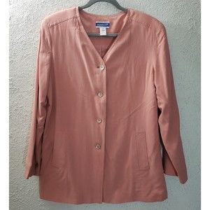 Pendleton Sz 6 Oversized Women’s 100% Silk Suit Blazer Button Up Jacket Top Pink